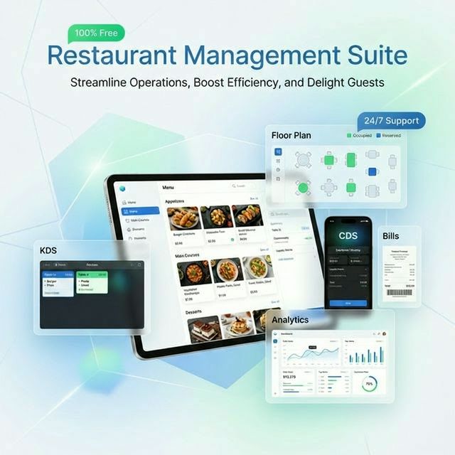 Restrofyi dashboard showing table layout, kitchen orders, and analytics
