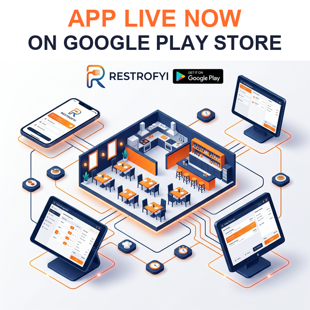 Restrofyi app — sleek, modern restaurant management interface featuring POS, kitchen display, and self-service analytics
